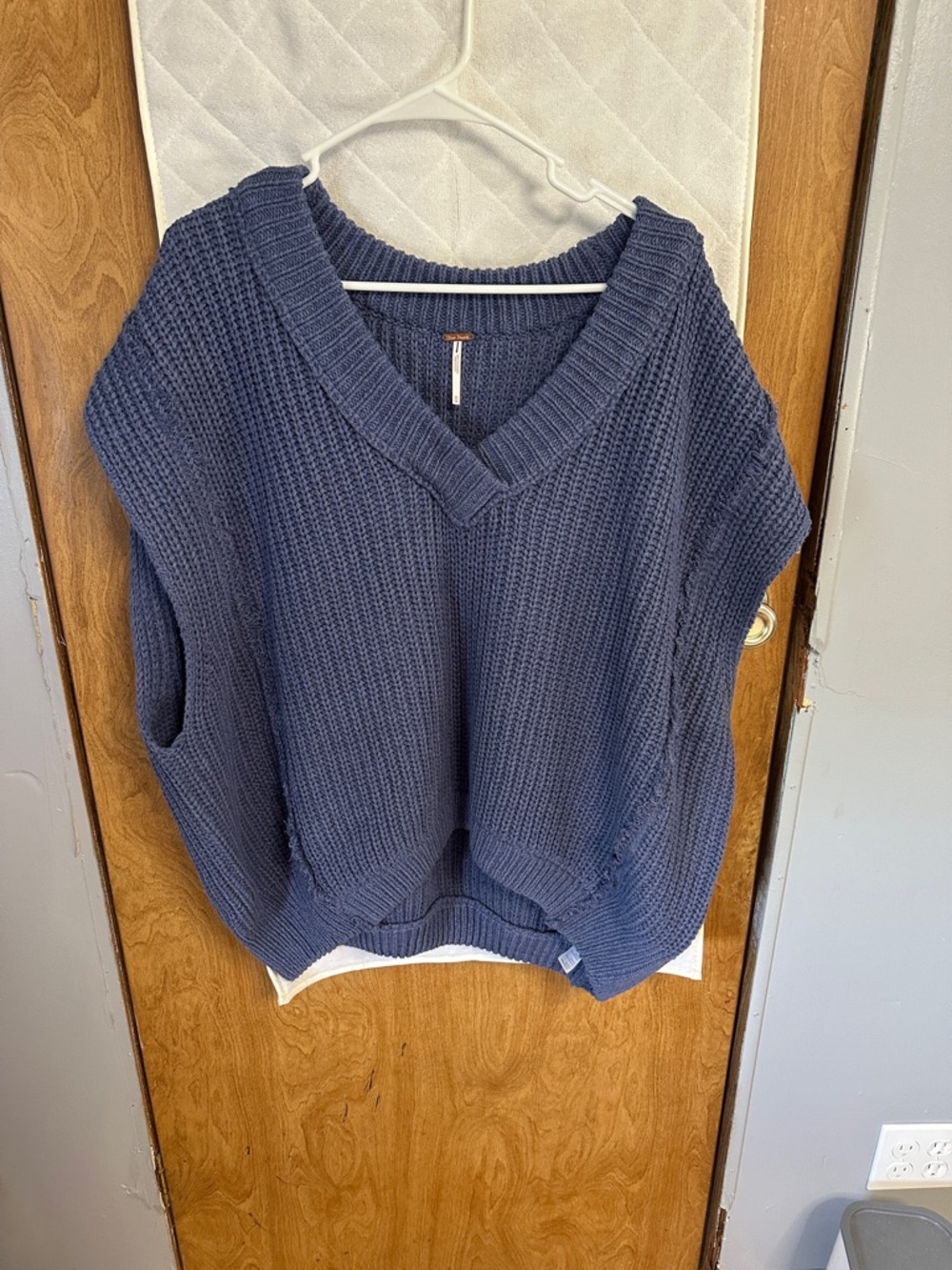 Free People Navy Chunky V-Neck Sweater Vest